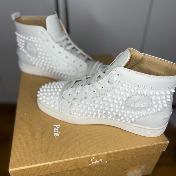 Men white Christian louboutin spiked sneakers - Picture 5 of 6